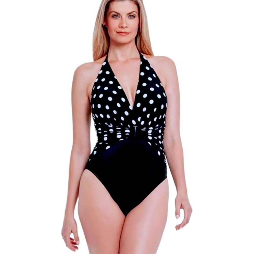 $164 Magicsuit One Piece Swimsuit 10 Black White Polka Dot Soft Cups GR8 GIFT